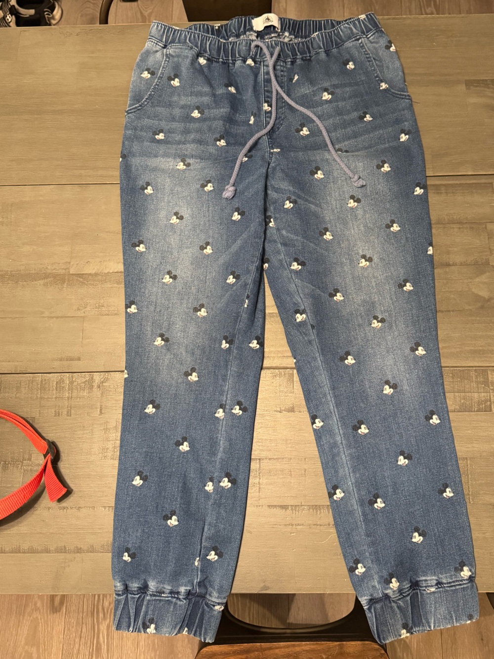 Blue Women's Drawstring Jogger Jeans with Mickey Print XL